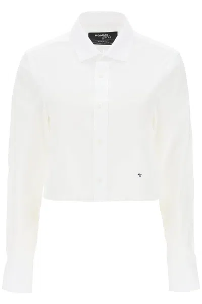 Homme Girls Cotton Twill Cropped Shirt In White
