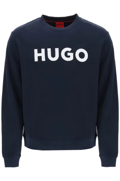 Hugo Dem Large Logo Mens Crew Neck Sweatshirt In Dark Blue 405