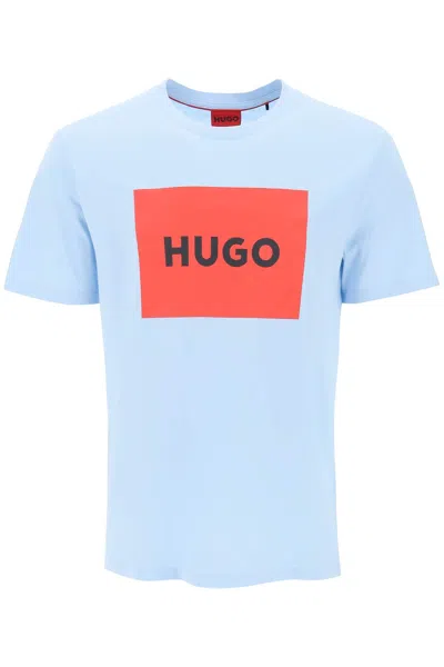 Hugo Dulive T Shirt With Logo Box In Light Blue,red