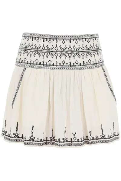 Marant Etoile White Picadilia Embroidered Cotton Skirt In Mixed Colours