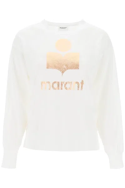 Marant Etoile Isabel  Klowia T Shirt With Metallic Logo Print In White
