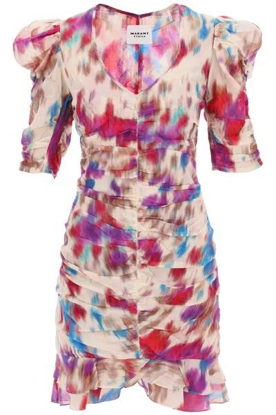 Marant Etoile Sireny Ruched Mini Dress In Multicolor,neutro