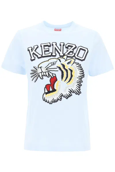 Kenzo Tiger Varsity Crew-neck T-shirt In Light Blue