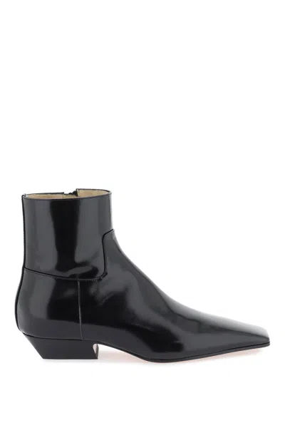 Khaite Marfa Classic Leather Ankle Western Boots In Black