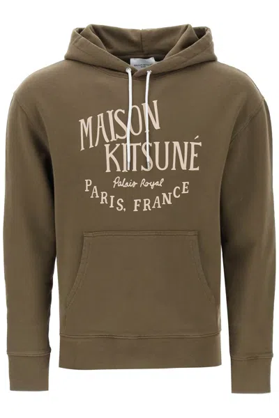 Maison Kitsuné Palais Royal Logo-print Cotton-jersey Hoodie In Khaki