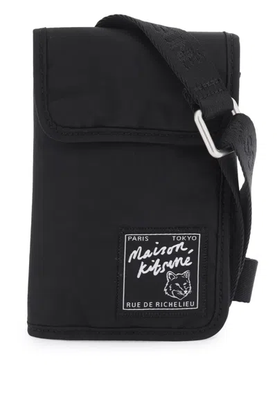 Maison Kitsuné Phone Holder Crossbody Pouch In Black