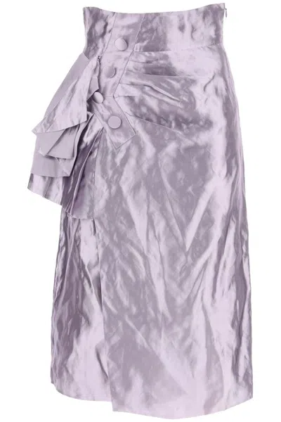 Maison Margiela Draped Detailed Midi Skirt In Metallic,purple