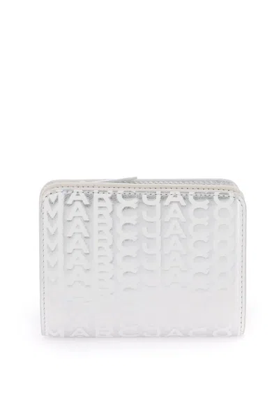Marc Jacobs The Monogram Metallic Mini Compact Wallet In Silver