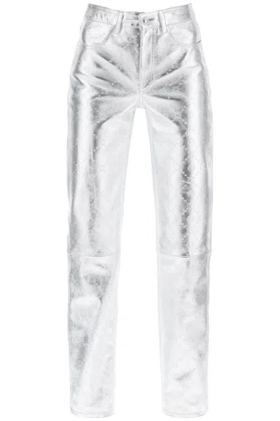Marine Serre Moonogram Trousers In Laminated Leather In Silver