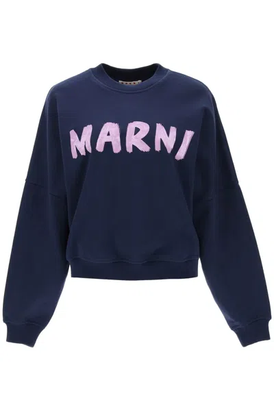 Marni Logo-print Cotton Sweatshirt In Blue Kyanite