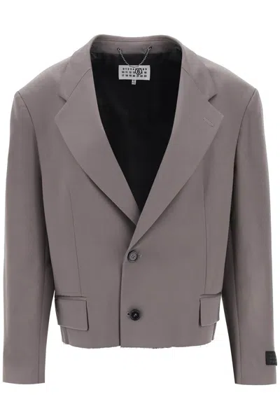 Mm6 Maison Margiela Cropped Blazer With Cut-off Hem In Grey