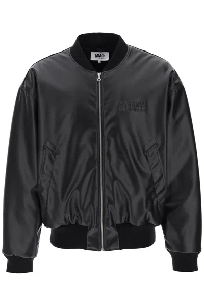 Mm6 Maison Margiela Faux Leather Bomber Jacket In Black