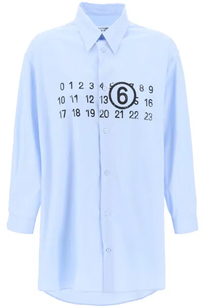 Mm6 Maison Margiela Shirt Dress With Numeric Logo In Light Blue