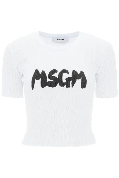 Msgm Logo-print Shirred T-shirt In White