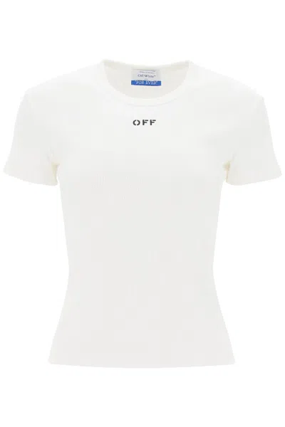 Off-white Ribbed T-shirt With Off Embroidery Women