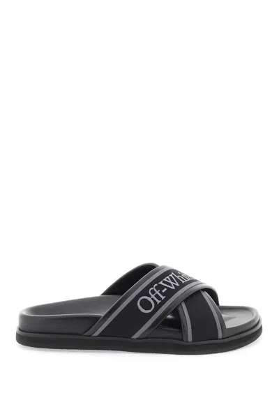 Off-white Embroidered Logo Slides In Black