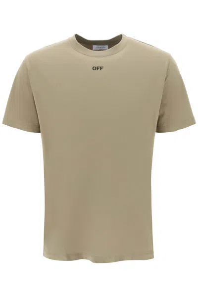 Off-white T-shirt With Arrow Embroidery In Khaki