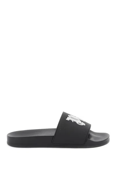 Palm Angels Monogram Patch Round Toe Slides In Black