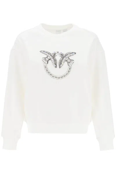 Pinko Nelly Sweatshirt With Love Birds Embroidery In White