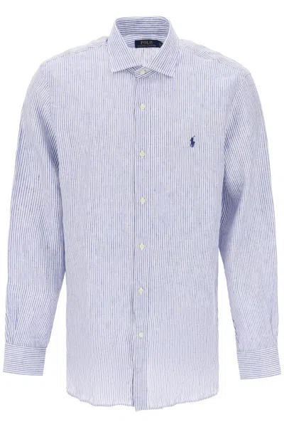 Polo Ralph Lauren Slim Fit Linen Shirt In White,blue