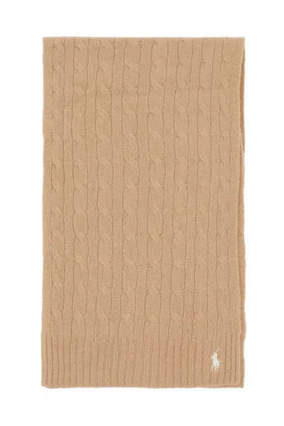 Polo Ralph Lauren Wool And Cashmere Cable-knit Scarf In Beige