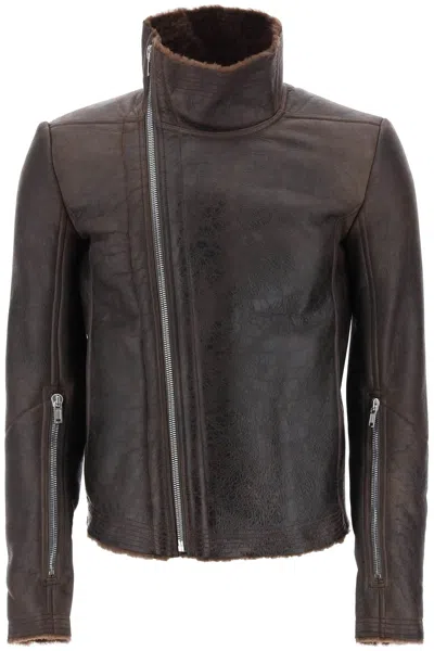 Rick Owens Bauhaus Shearling Biker Jacket In Brown