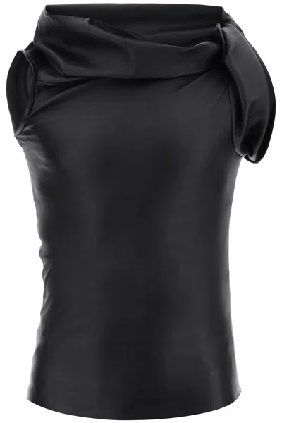 Rick Owens Asymmetric Leather Top With Unique In Black