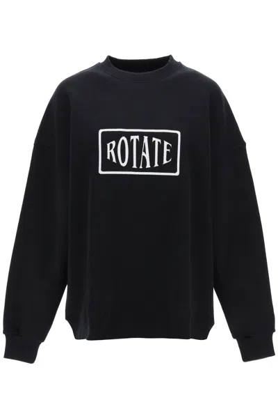 Rotate Birger Christensen Logo Crewneck Cotton Sweatshirt In Black