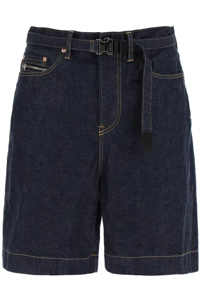 Sacai Indigo Belted Denim Shorts In Blue