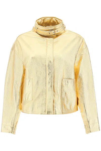 Saks Potts 'houston' Gold-laminated Leather Bomber Jacket