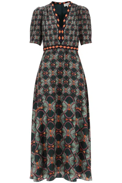 Saloni Tabitha Printed Silk-jacquard Midi Dress In Green