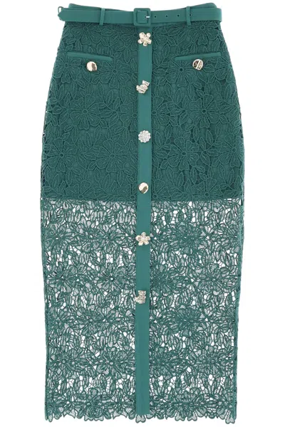 Self-portrait Guipure-lace Midi Skirt In Green