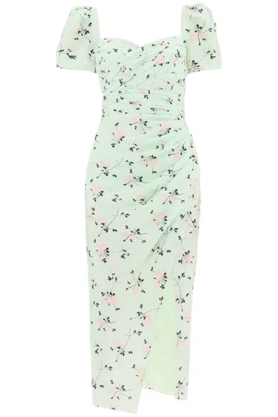Self-portrait Iris Short-sleeved Midi Dress With Floral Pattern In Green