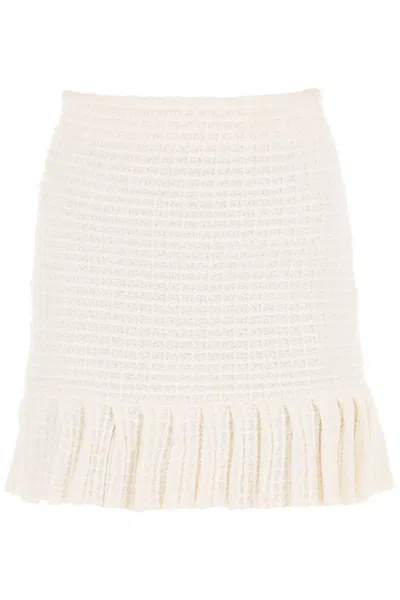 Self-portrait Texured Knit Sequin Mini Skirt In White