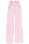 Self-portrait Womens Pink Crystal-embellished Wide-leg Mid-rise Jeans