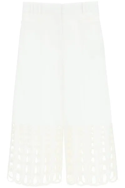 Stella Mccartney Cropped Pants With Embroidered Hem In White
