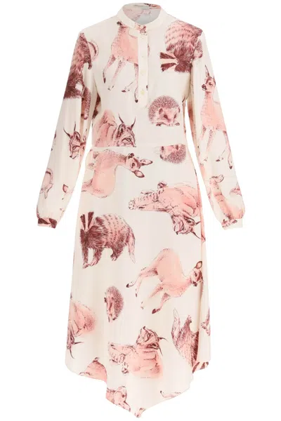 Stella Mccartney Fauna-print Asymmetric Silk Dress In Pink