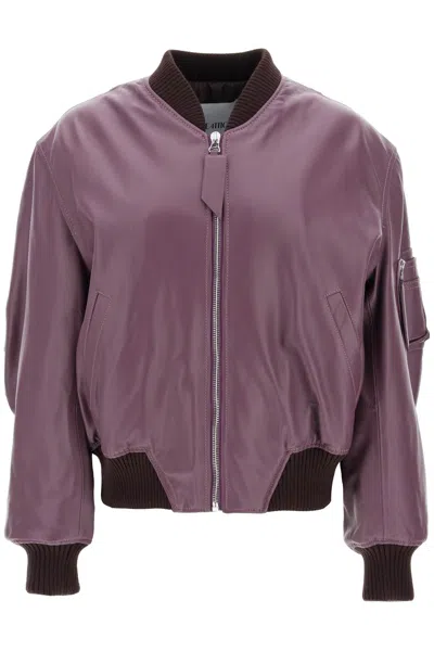 Attico Anja Padded Leather Bomber Jacket In Purple