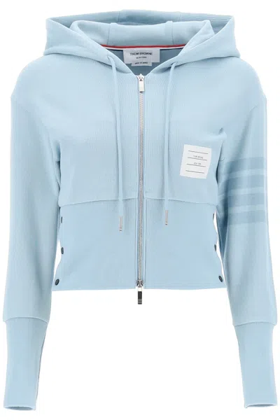 Thom Browne 4-bar Knitted Cropped Hoodie In Light Blue