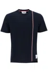 Thom Browne Crewneck T Shirt With Tricolor Intarsia In Blue