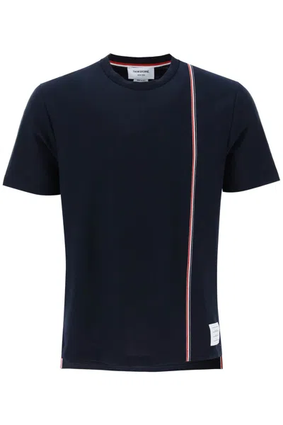 Thom Browne Crewneck T Shirt With Tricolor Intarsia In Blue