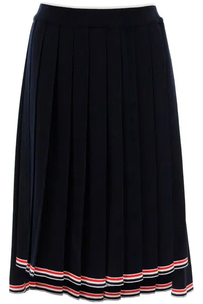 Thom Browne Asymmetric Hem Midi Pleated Skirt In Blue