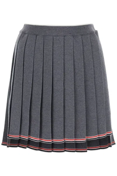 Thom Browne Pleated Full Needle Knitted Skirt In Grey