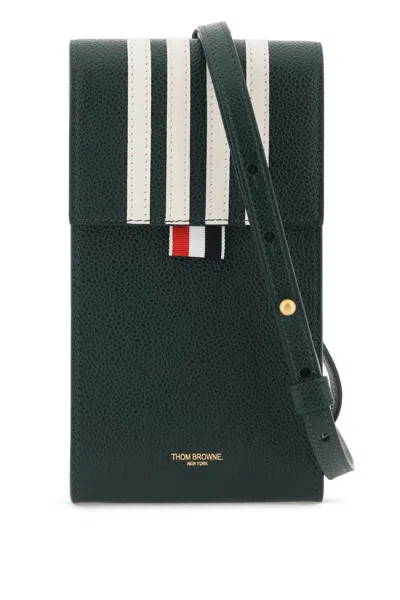 Thom Browne Leather Crossbody Phone Holder In Green
