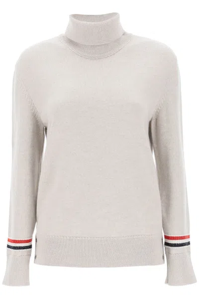 Thom Browne Turtleneck Sweatear With Tricolor Intarsia In Grey