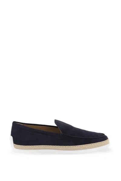 Tod's Suede Slip-on With Rafia Insert In Blue