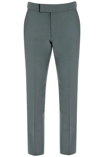 Tom Ford Atticus Tailored Trousers In Mikado In Green
