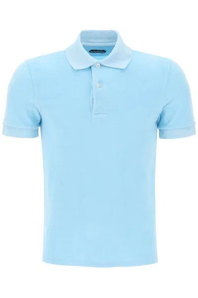 Tom Ford Lightweight Terry Cloth Polo In Light Blue