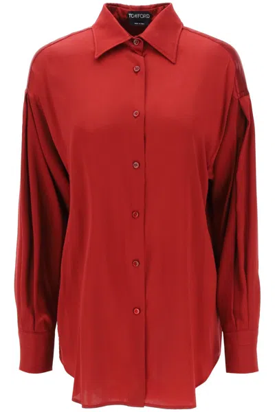Tom Ford Stretch Silk Satin Shirt In Red