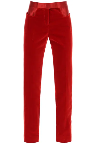 Tom Ford Velvet Pants With Satin Bands In Red